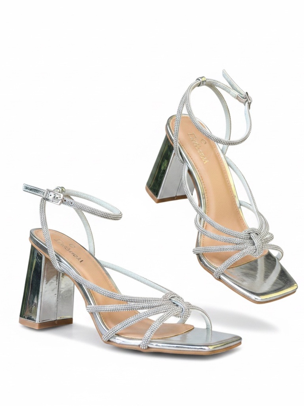 Women’s Rhinestone Silver Block Heel